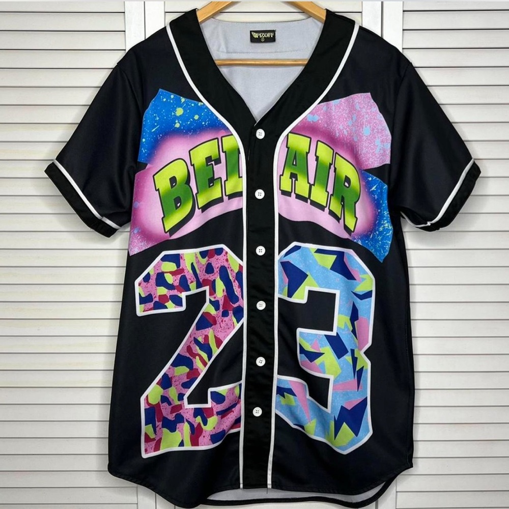 Pizoff Bel Air #23 Black Baseball Jersey Button Down Size 2XL XXL Polyester